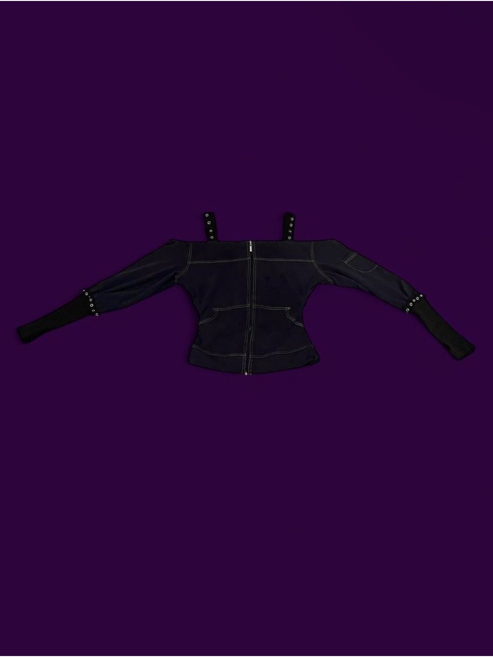 Upcycled / Handmade Off-Shoulder Front Zip Jacket